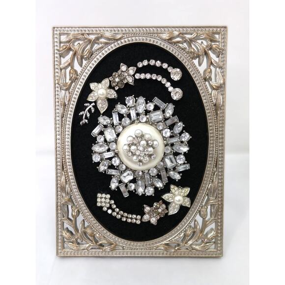 PRICE DROP! Hand Crafted Framed Floral Art - Vintage Mid-Century Rhinestone - Picture 1 of 14